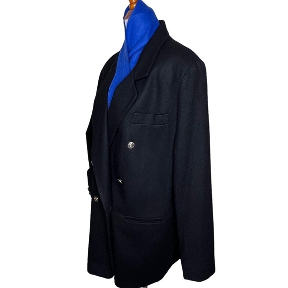VTG Dumas Wool Car Coat Black Size 16 Double Breasted Crest Buttons Notch Collar - Picture 6 of 14